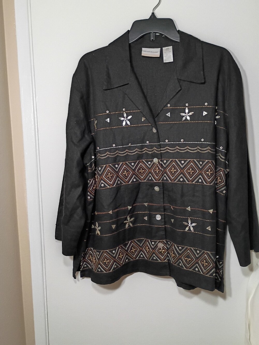 Alfred Dunner Black Patterned Button-Front Blazer with Brown Accents